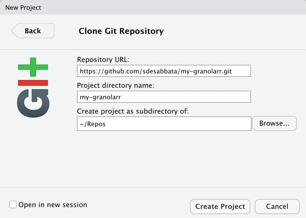 Cloning my-granolarr as R project in RStudio